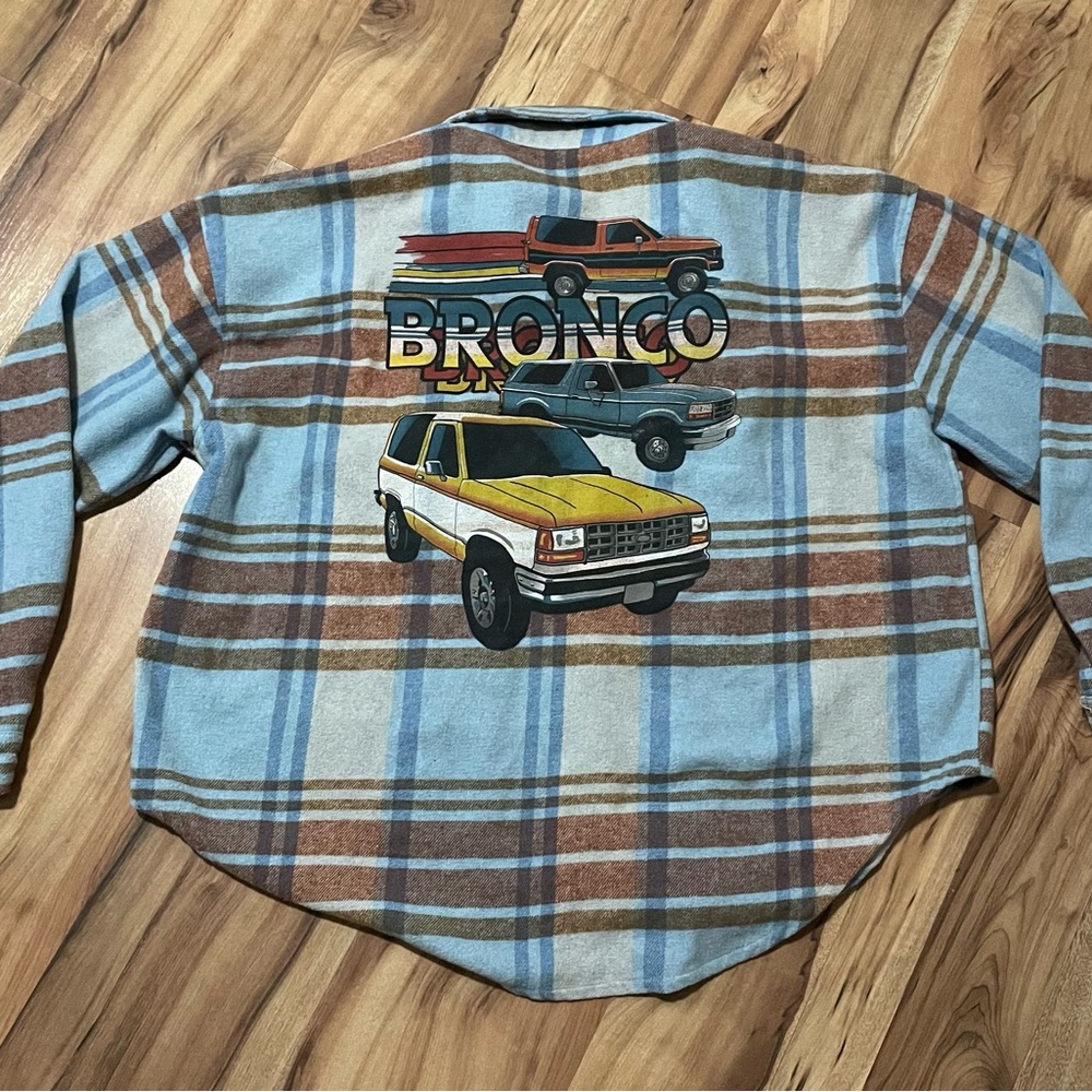 Official Ford Bronco Plaid Shirt Jacket / Shacket with Large Back Graphic XXL